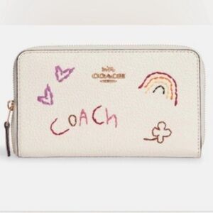 COACH Medium ID Zip Wallet With Diary Embroidery in Gold/ Chalk